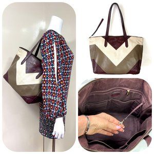 Fossil Cow Hide leather color block Shopper tote